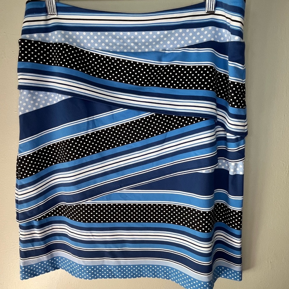 J. McLaughlin Nicola Tiered Catalina Skirt Blue White Black Geometric Print MED